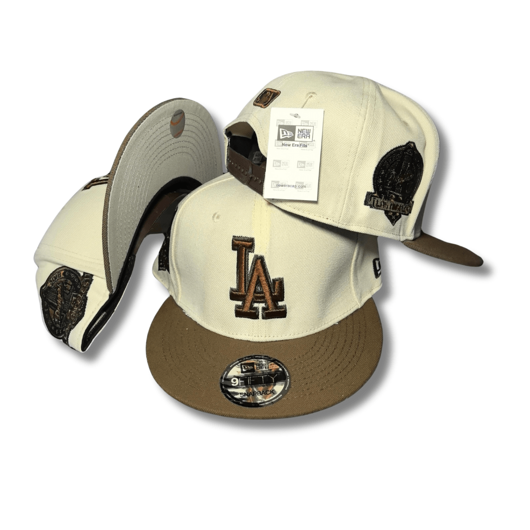 Los Angeles Dodgers Cream and Brown with Embroidered Side Patches - Snapback Cap