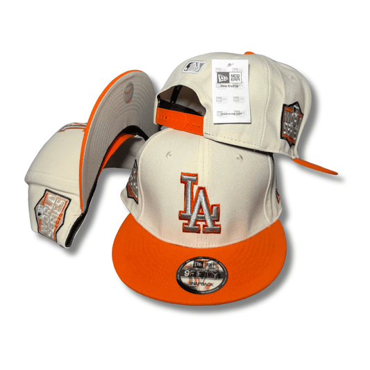 Los Angeles Dodgers Cream and Orange with World Series Patches - Snapback Cap