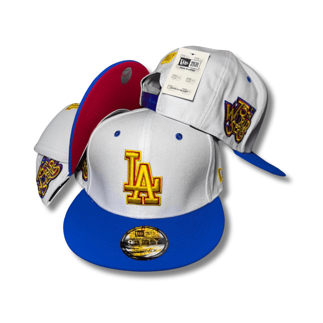 Los Angeles Dodgers White and Blue with 75th World Series Patch - Snapback Cap