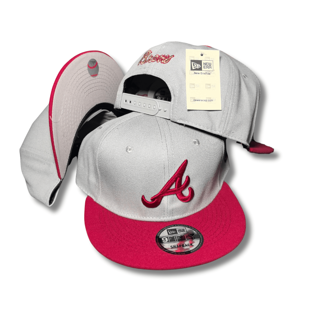 Atlanta Braves Gray and Red with Front and Back Embroidery - Snapback Cap