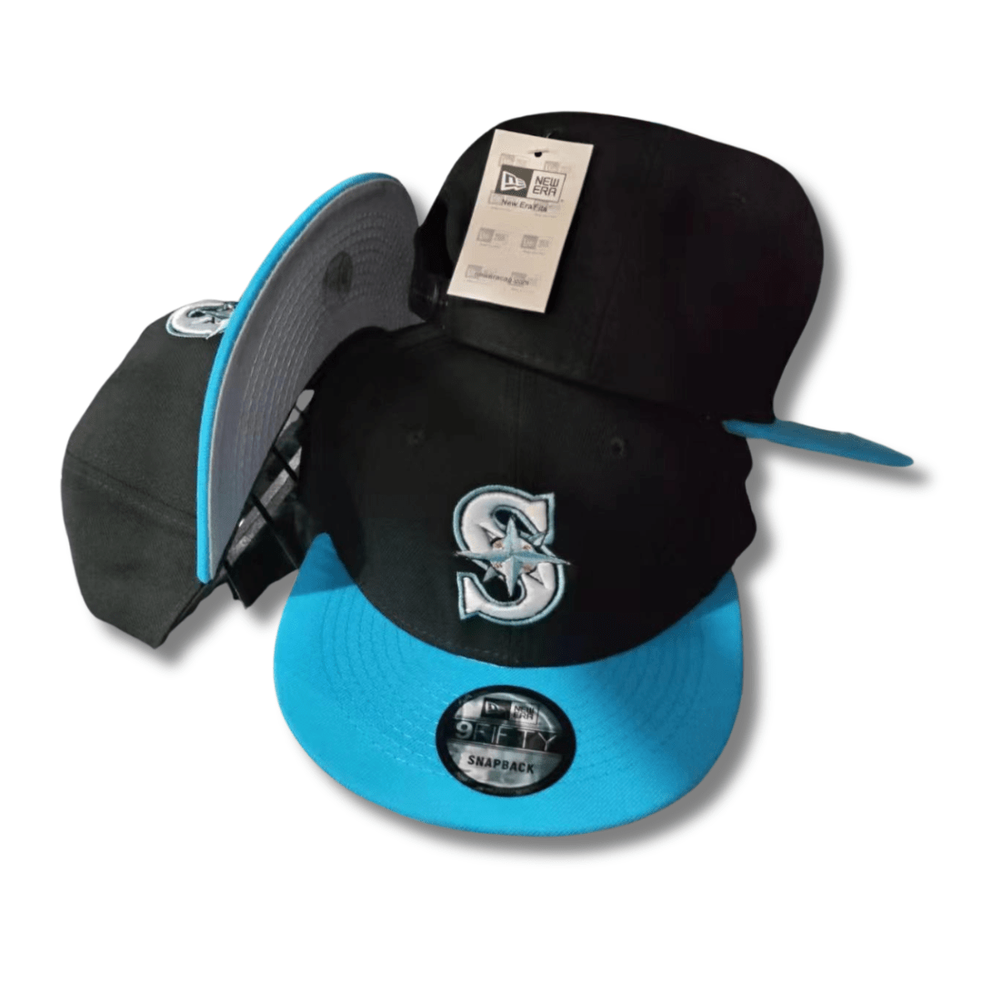 Seattle Mariners New Era MLB 9FIFTY Hat Black Crown Blue Visor Blue/White Logo - Snapback Cap