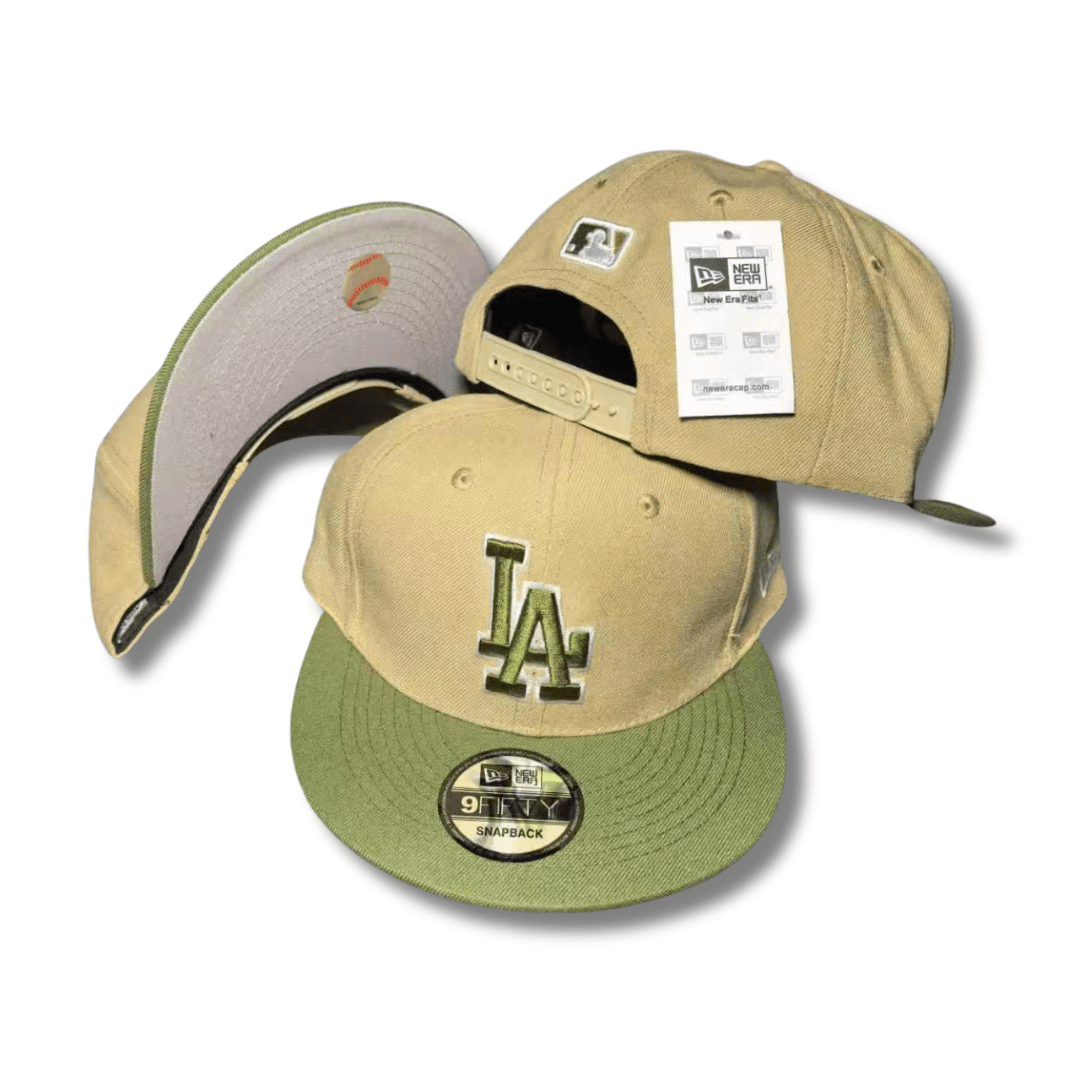 Los Angeles Dodgers Beige with Olive Green Embroidered Logo and Brim – Snapback Cap