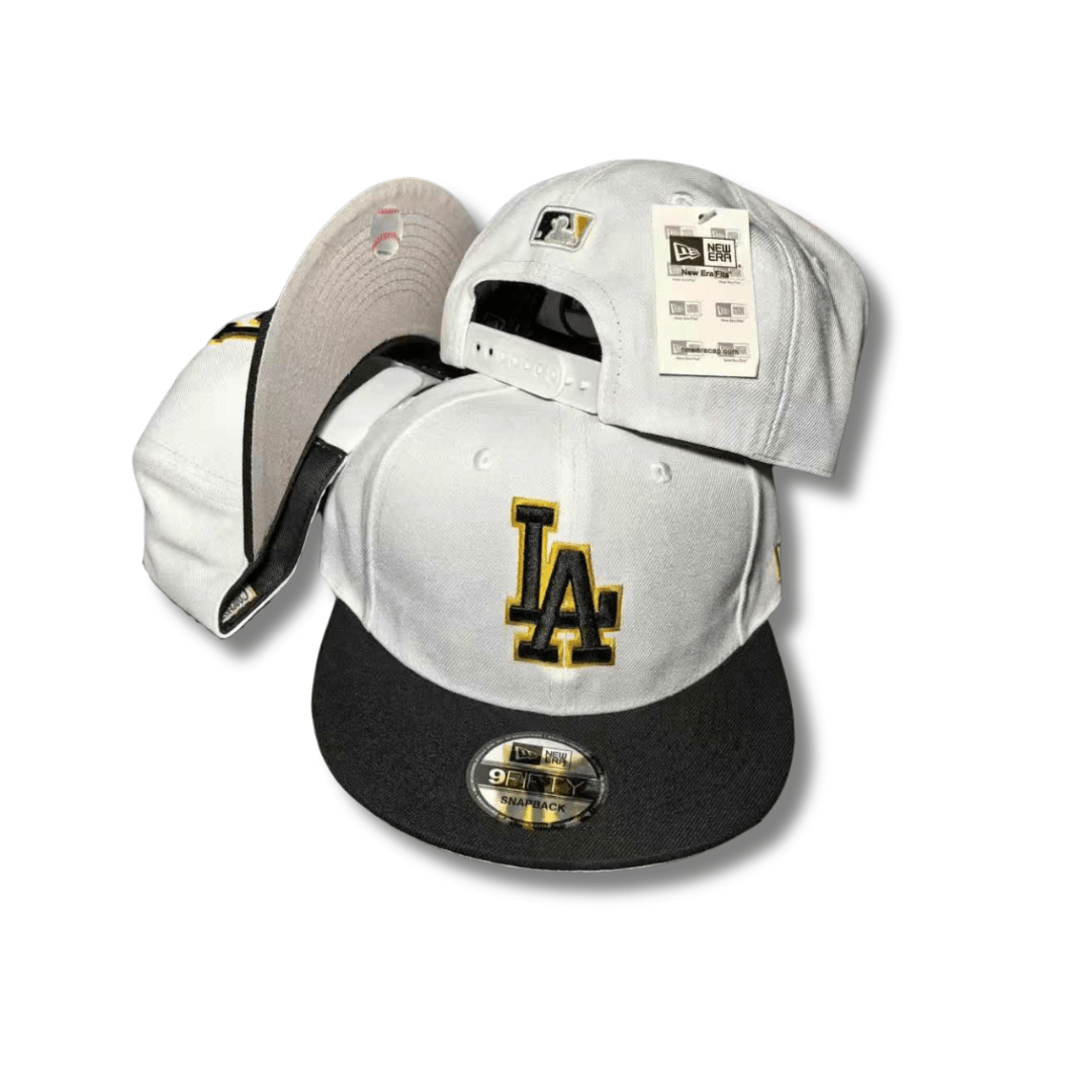 New Era Los Angeles Dodgers White with Black and Gold Embroidered Logo – Snapback Cap