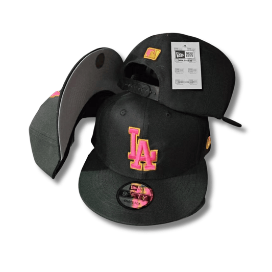 Los Angeles Dodgers Black with Pink and Yellow Embroidered Logo – Snapback Cap