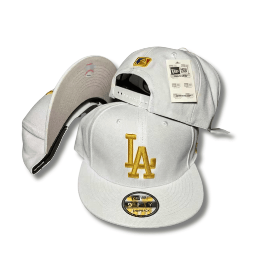 Los Angeles Dodgers White with Gold Embroidered Logo – Snapback Cap