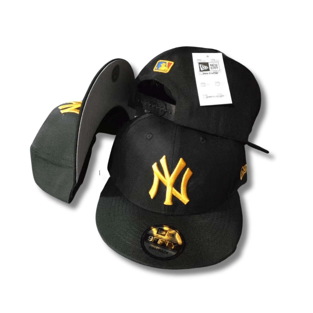 New York Yankees Black with Yellow Embroidered Logo and MLB Patch - Snapback Cap