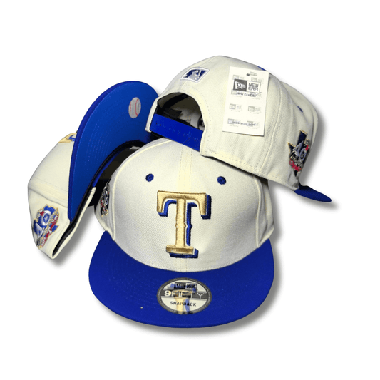 Texas Rangers White and Royal Blue Gold Accent Embroidery  – Snapback Cap