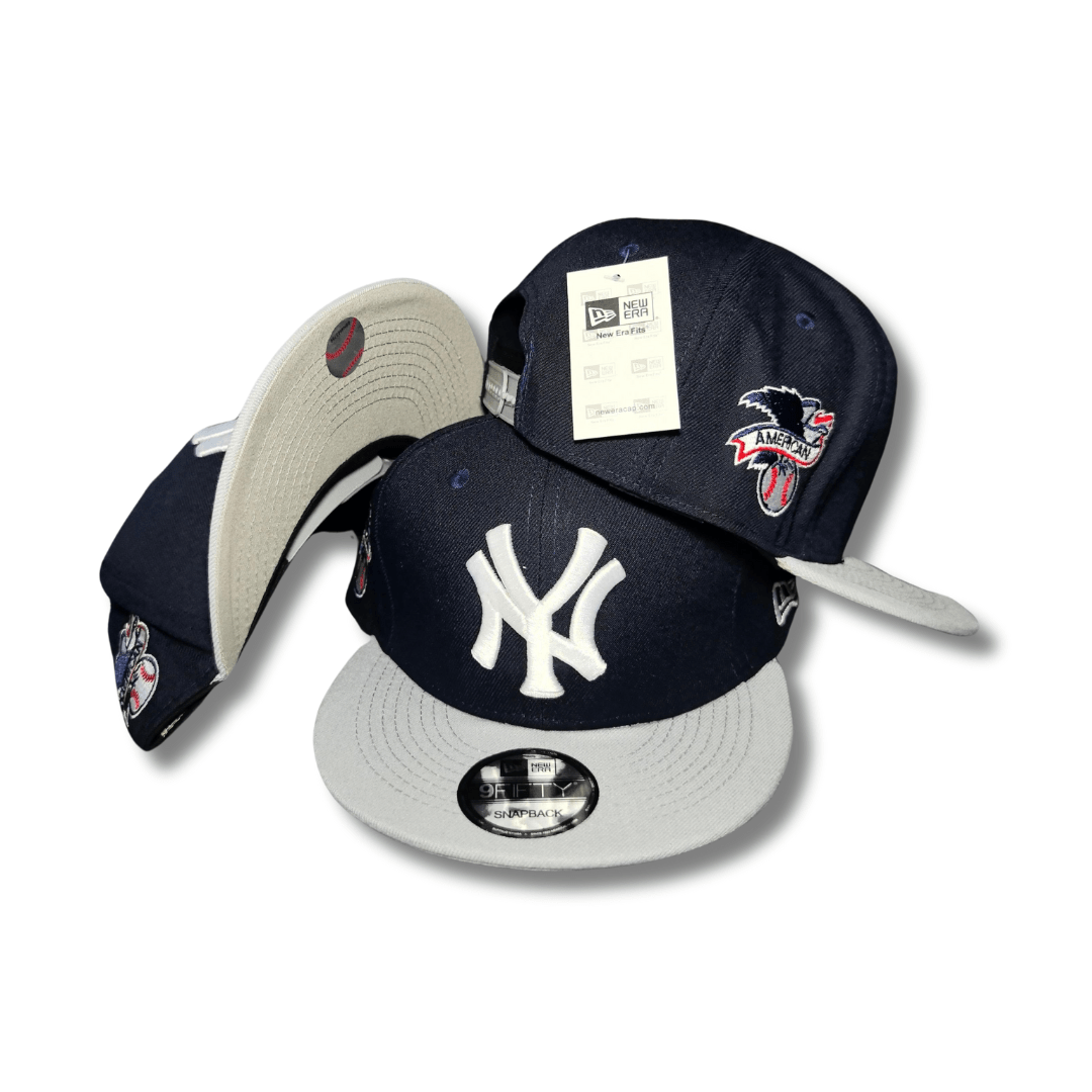 New York Yankees Navy Blue with Grey Visor and Side Patches - Snapback Cap