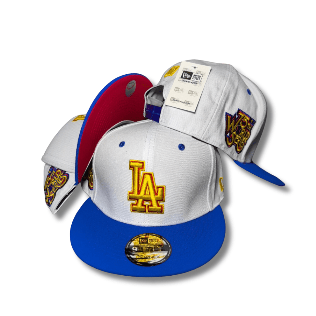 Los Angeles Dodgers White and Blue with 75th World Series Patch - Snapback Cap