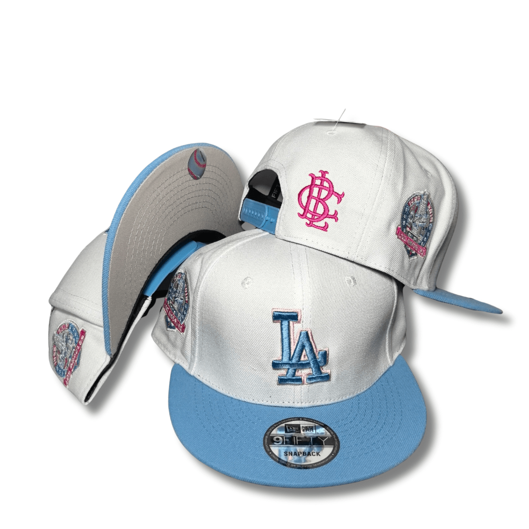 Los Angeles Dodgers White and Light Blue with Pink Embroidered Details – Snapback Cap