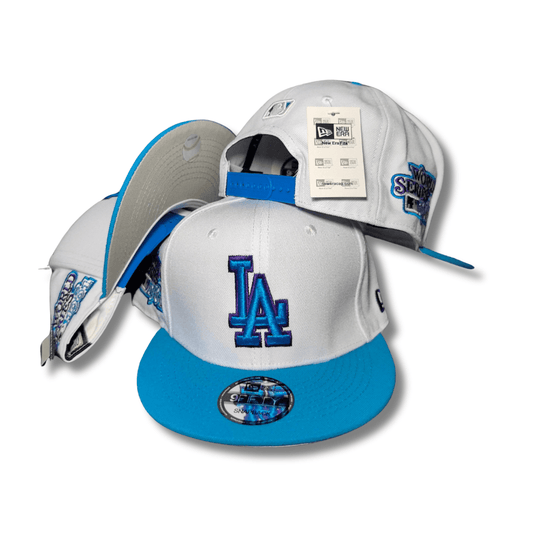 Los Angeles Dodgers White and Blue with World Series Embroidered Patches – Snapback Cap