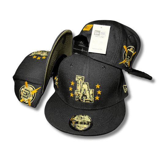 Los Angeles Dodgers Black with Gold Embroidered Stars and Camo Accents – Snapback Cap