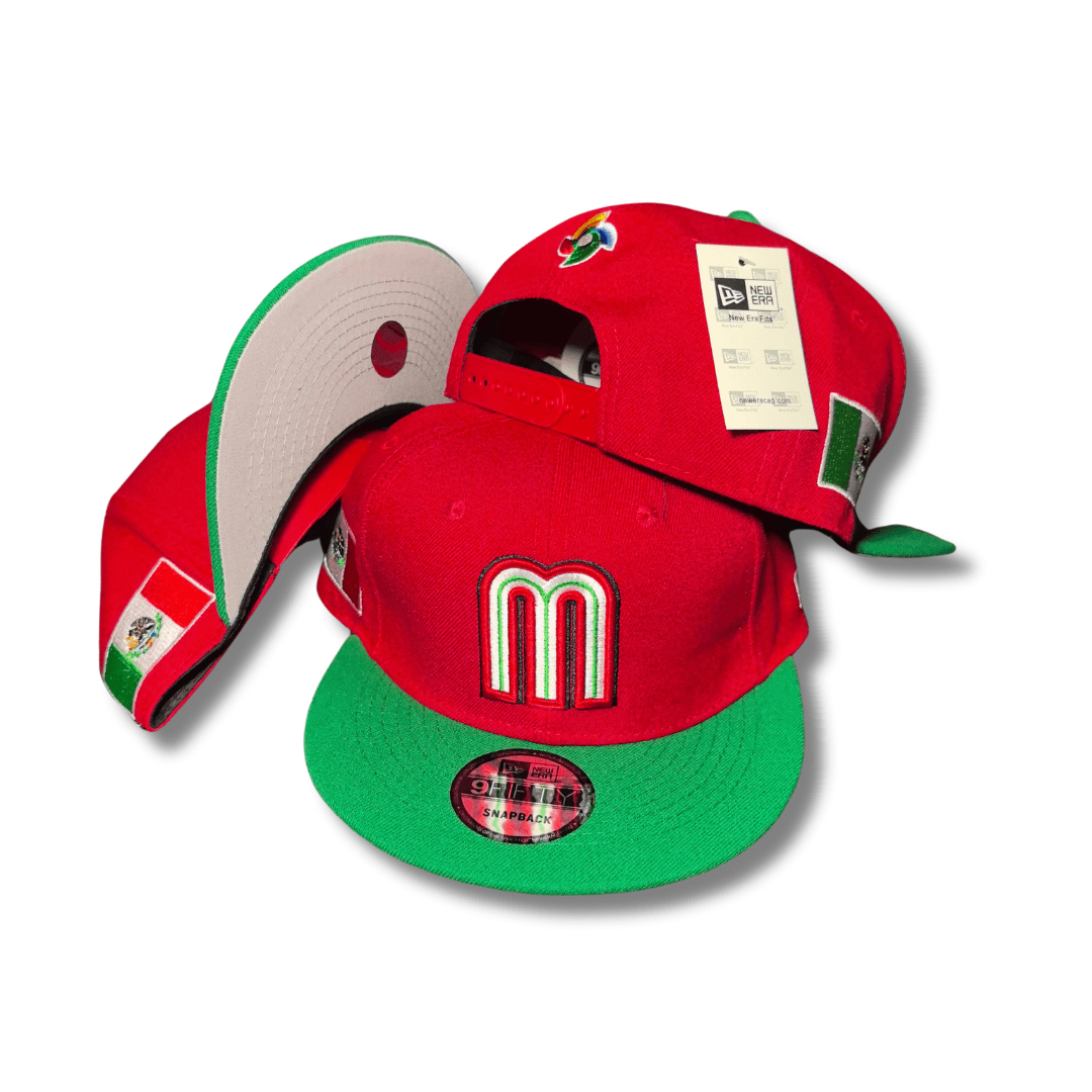 New Era Mexico Flag M Logo Baseball Hat 9Fifty Green Red - Snapback Cap