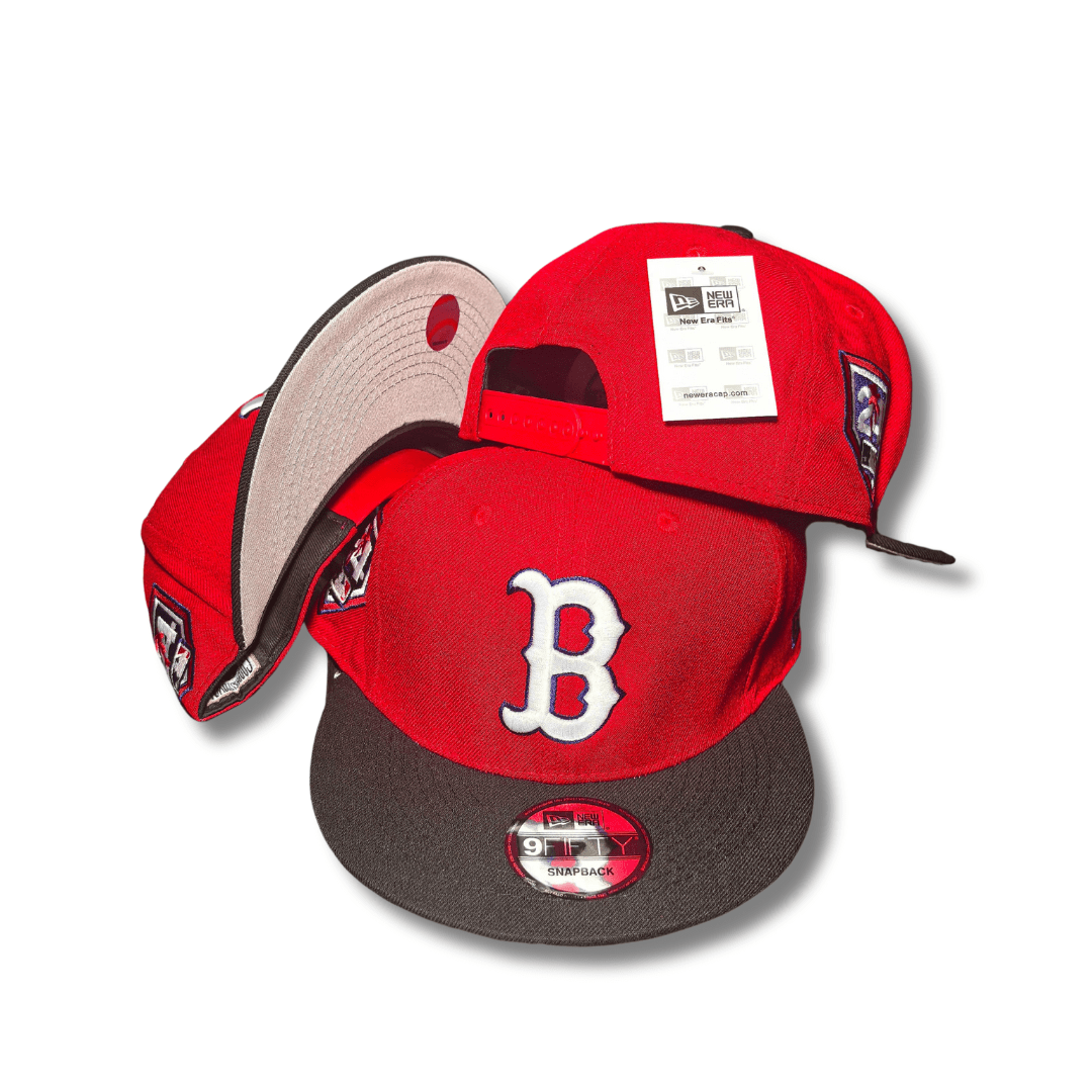 Boston Red Sox Snapback Hat with White Embroidered Logo and Commemorative Side Patches -Snapback Cap