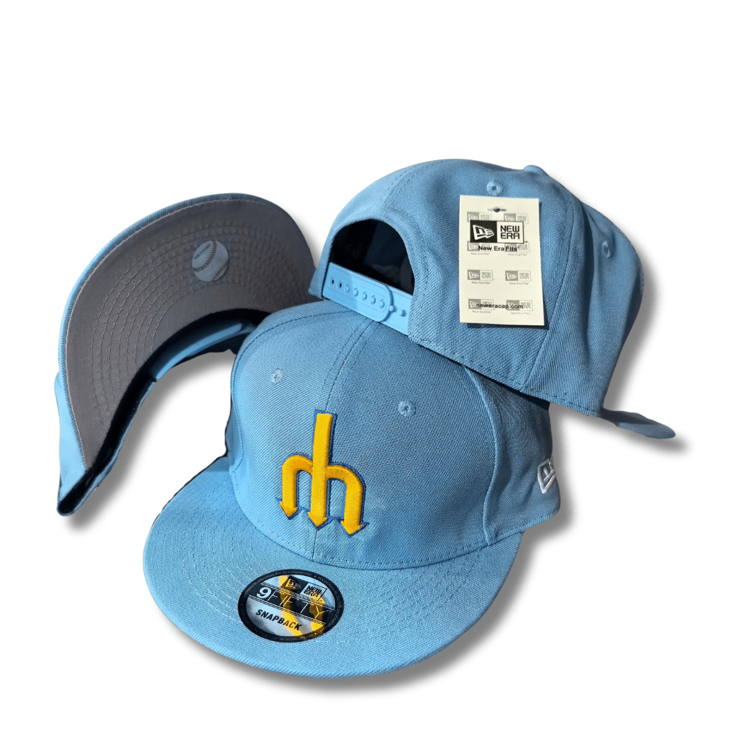 Seattle Mariners New Era 9FIFTY Light Blue with Yellow Throwback Logo – Snapback Cap