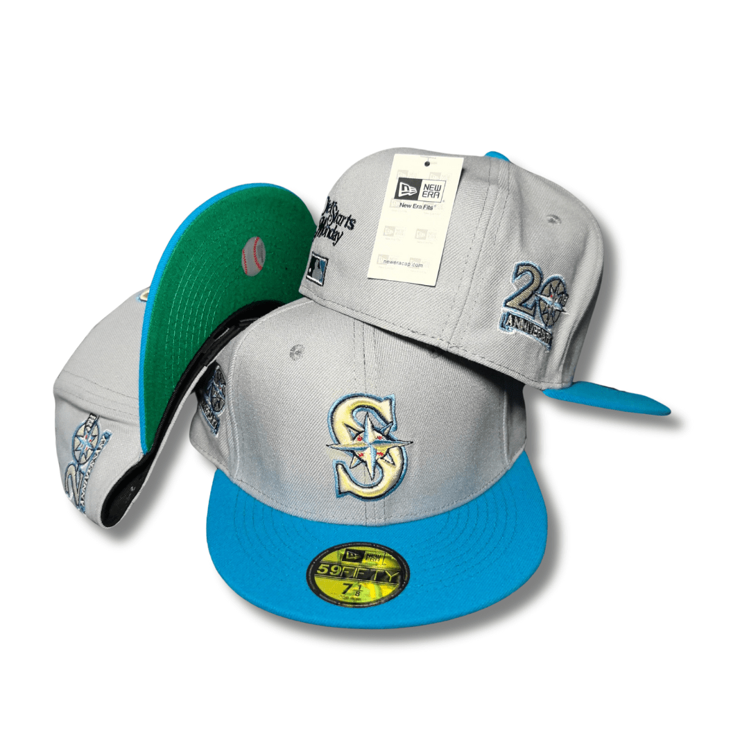 Seattle Mariners Gray and Teal Hat with 20th Anniversary Side Patch - Fitted Cap