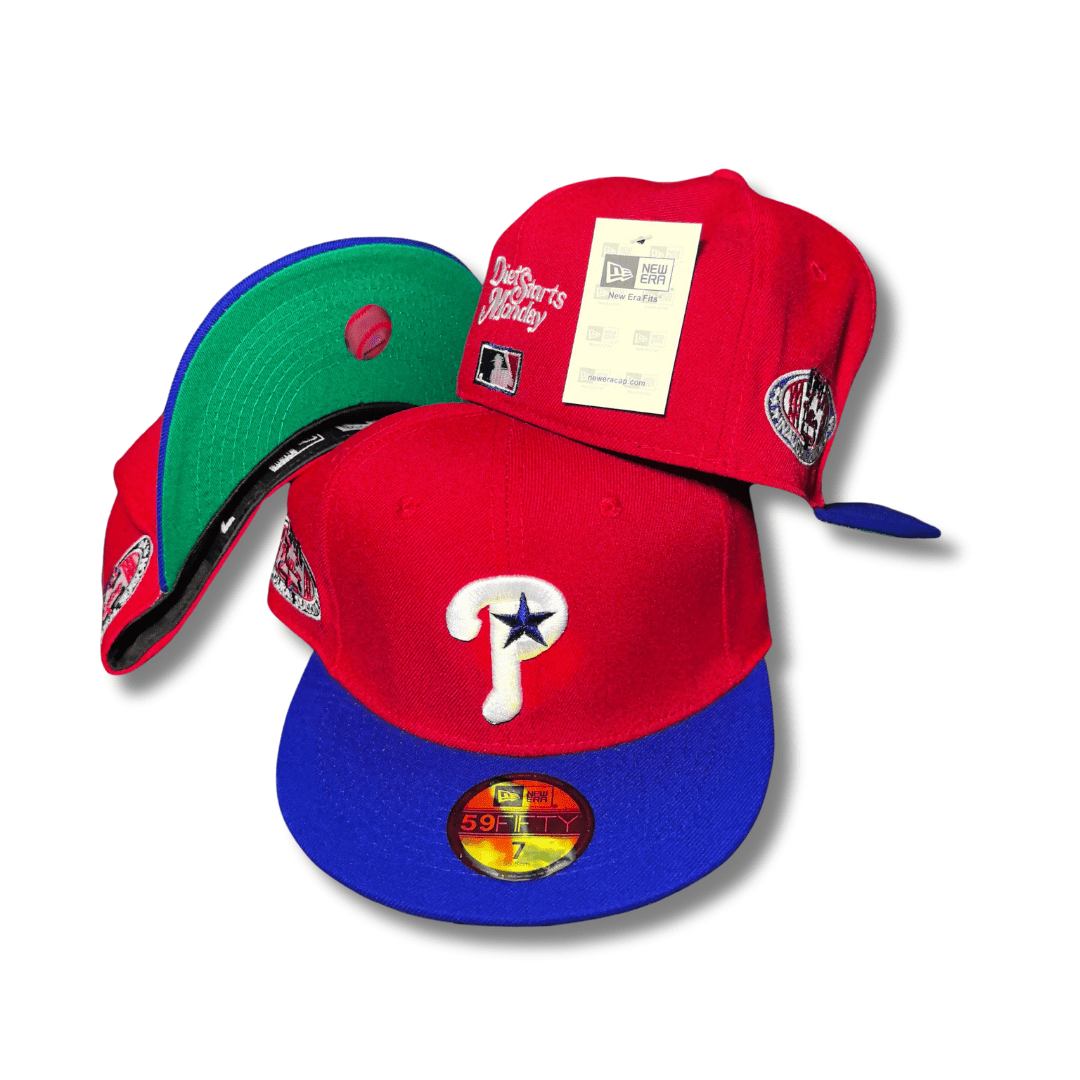 Philadelphia Phillies Red and Blue New Era 59FIFTY with Embroidered Logo and Side Patches - Fitted Cap