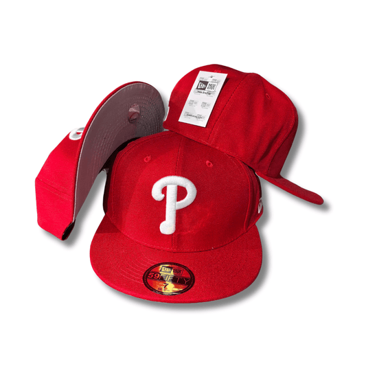 Philadelphia Phillies in Vibrant Red with Gray Undervisor - Fitted Cap