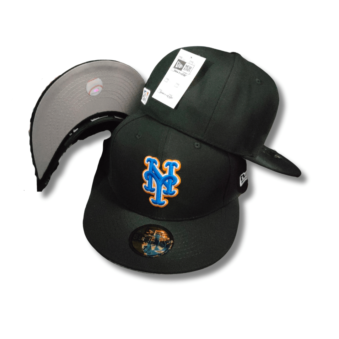 New York Mets 59FIFTY Black with Bold Team Logo - Fitted Cap