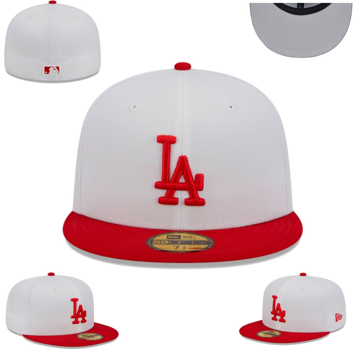 Los Angeles Dodgers White and Red Fitted Hat with Embroidered Logo