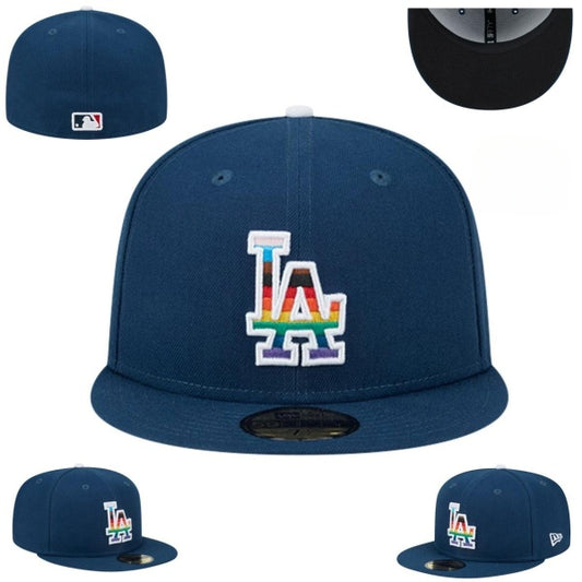 Los Angeles Dodgers Navy Fitted Hat with Rainbow Embroidered Logo