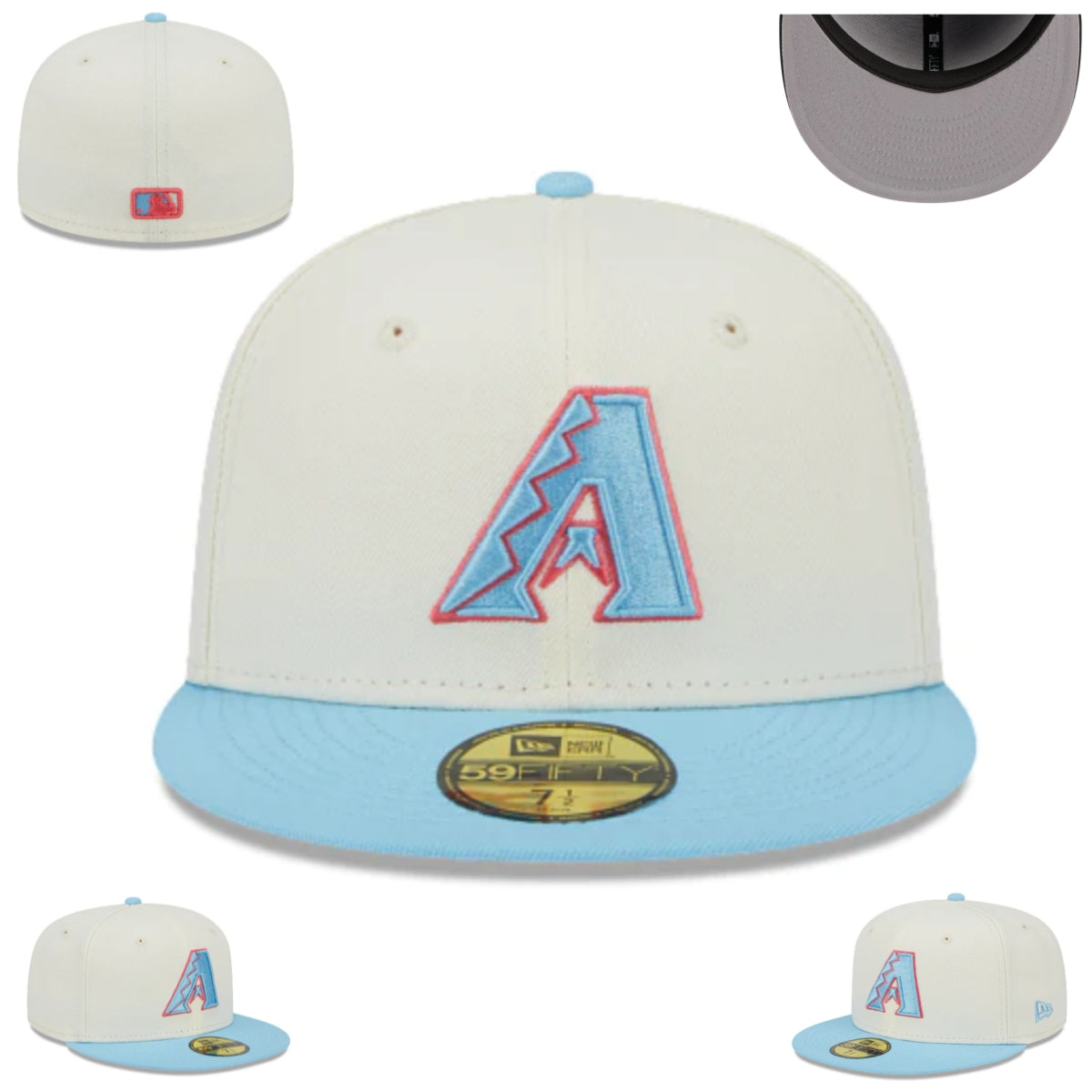 Arizona Diamondbacks White and Light Blue Fitted Hat with Embroidered Logo