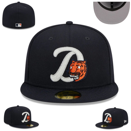 Detroit Tigers Black Fitted Hat with White and Orange Embroidered Logo