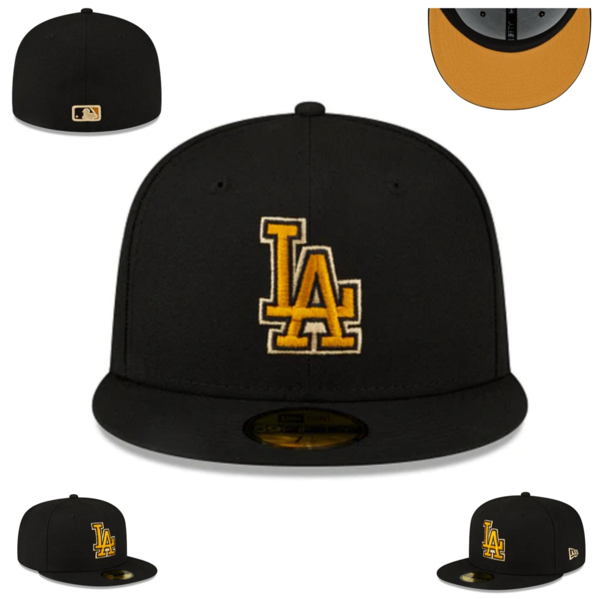 Los Angeles Dodgers Black and Gold Fitted Hat with Embroidered Logo