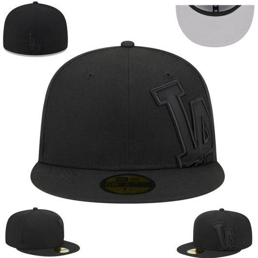 Los Angeles Dodgers Blackout Fitted Hat with Oversized Tonal Embroidered Logo