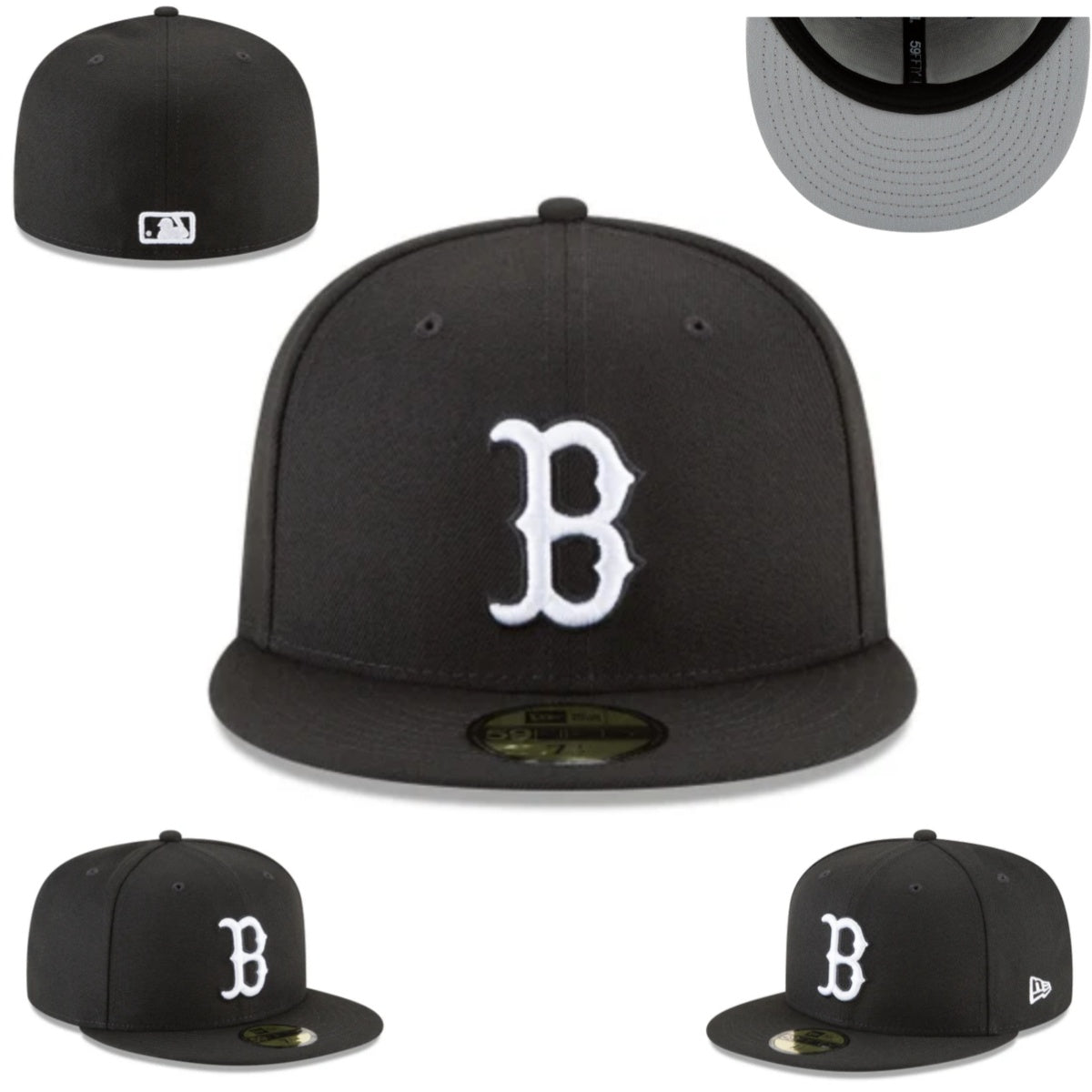 Boston Red Sox Black Fitted Hat with White Embroidered Logo