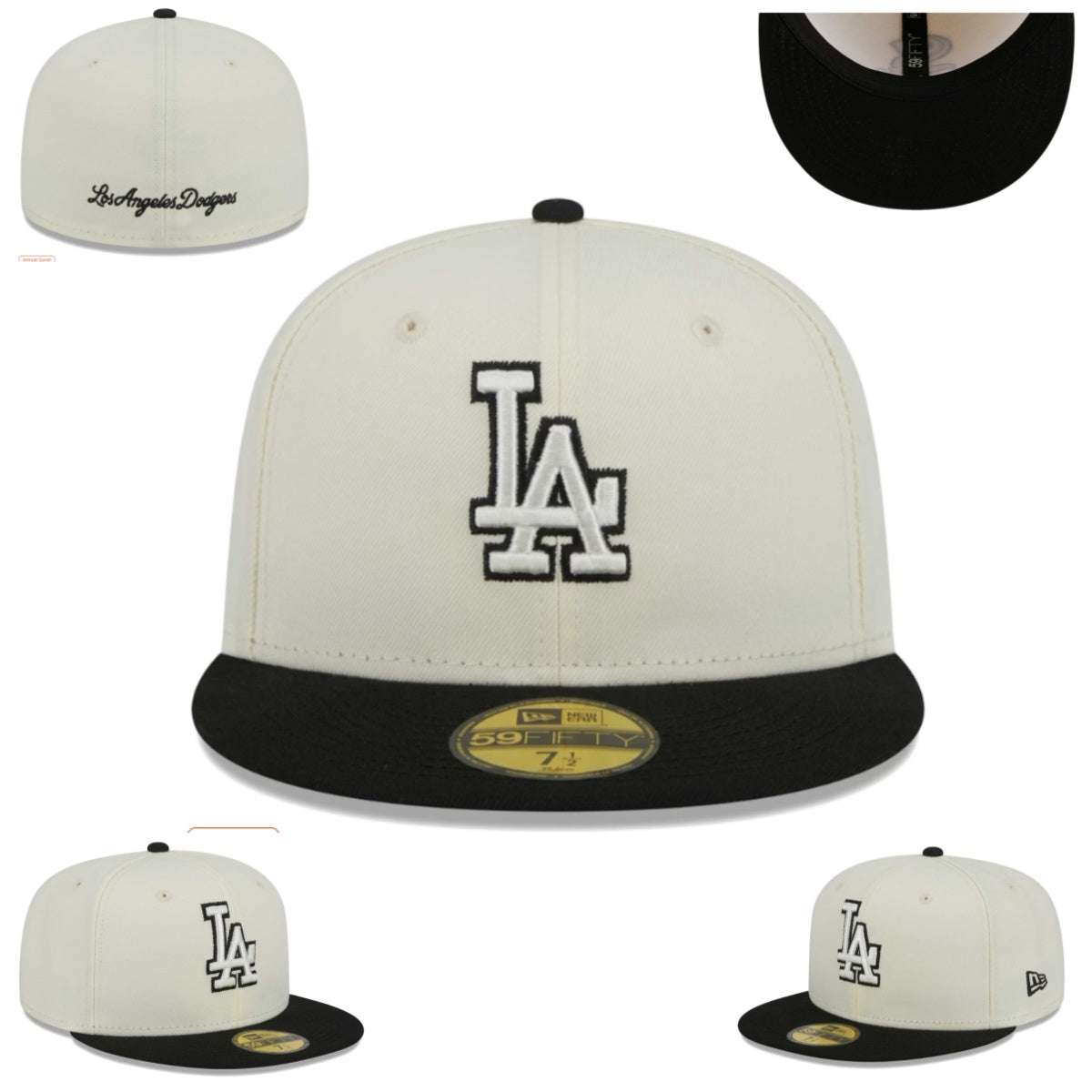 Los Angeles Dodgers White and Black Fitted Hat with Embroidered Logo