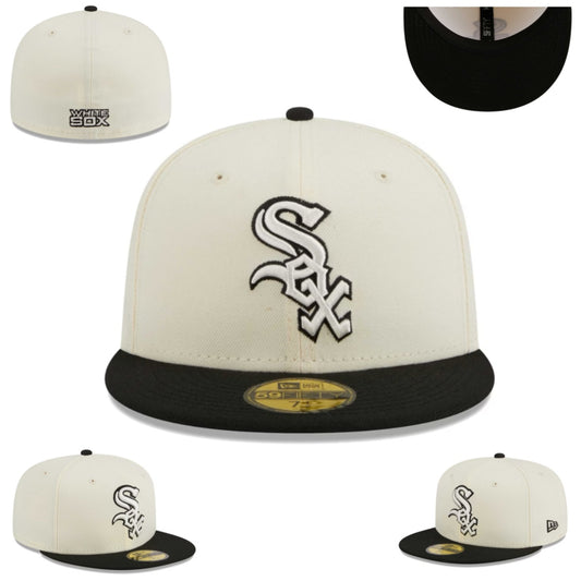 Chicago White Sox White and Black Fitted Hat with Embroidered Logo