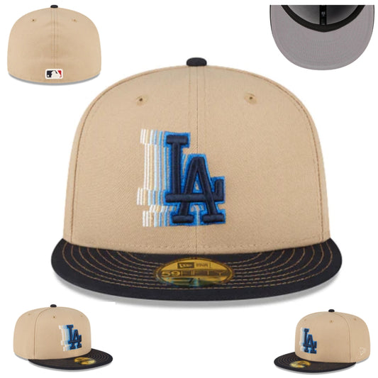 Los Angeles Dodgers Tan and Black Fitted Hat with Multicolor Embroidered Logo