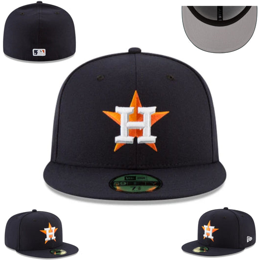 Houston Astros Navy Fitted Hat with Orange and White Star Logo