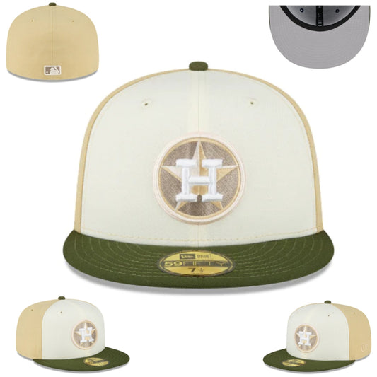 Houston Astros Cream and Olive Green Fitted Hat with Star Logo