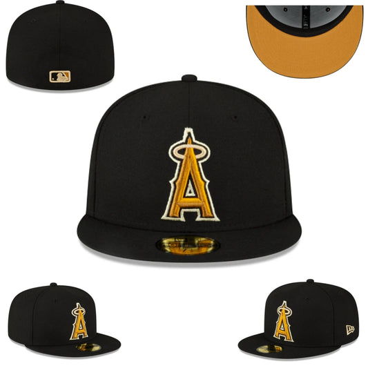 Los Angeles Angels Fitted Hat – Black with Gold Logo and Orange Undervisor