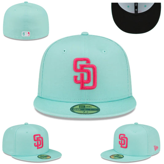 San Diego Padres Fitted Hat – Aqua with Pink Logo and Black Undervisor