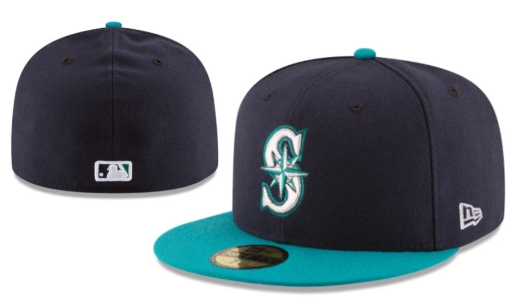 Seattle Mariners Fitted MLB Cap with Aqua Blue Visor – Navy and Aqua