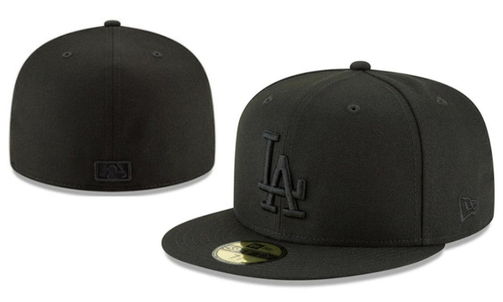 Los Angeles Dodgers All-Black Fitted Cap with MLB Logo