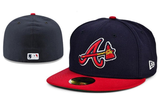 Atlanta Braves Navy Blue and Red Fitted Cap with Embroidered Logo