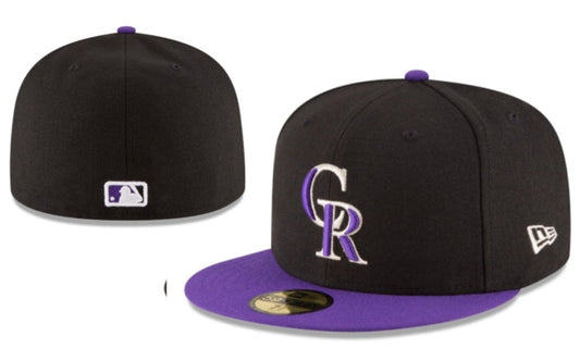 Colorado Rockies Black and Purple Fitted Cap with Embroidered Logo