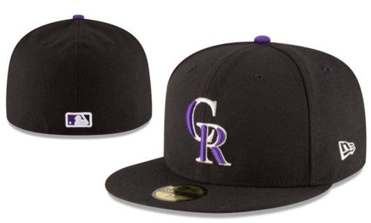 Colorado Rockies Black Fitted Cap with Purple and White Logo