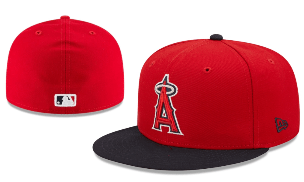 Los Angeles Angels Red and Black Fitted Cap with Embroidered Halo Logo