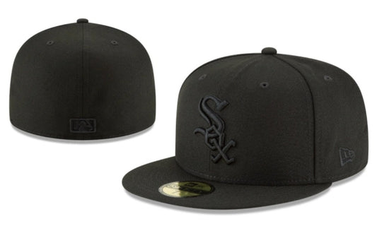 Chicago White Sox All Black New Era Fitted Hat with MLB Logo