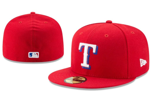 Texas Rangers Red New Era Fitted Hat with White and Blue Logo