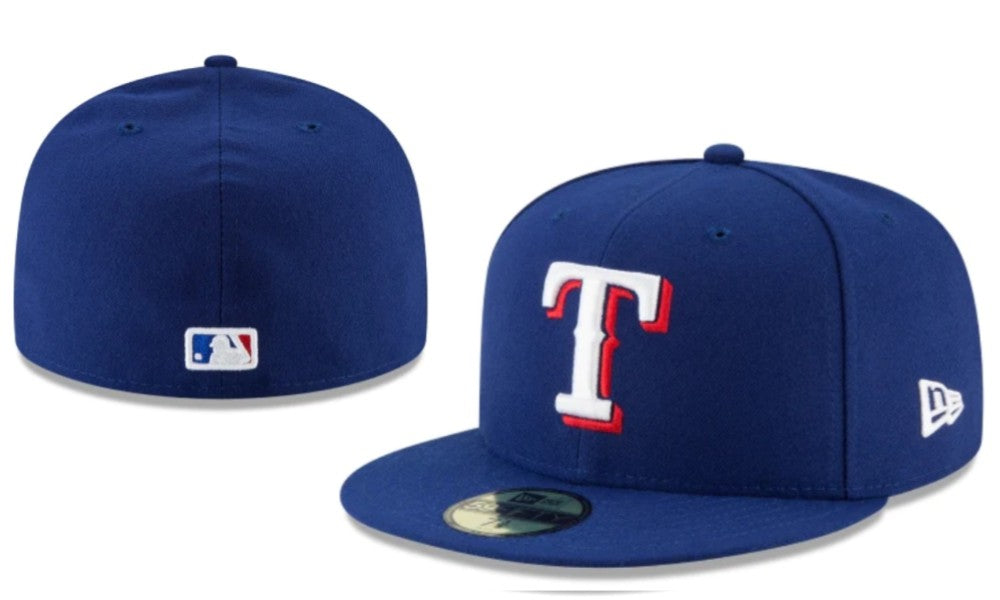 Texas Rangers Royal Blue New Era Fitted Hat with White and Red Logo