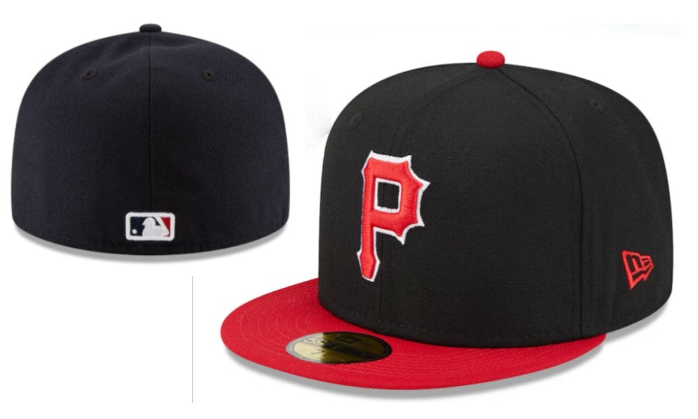 Pittsburgh Pirates Black and Red New Era Fitted Hat with Red Logo