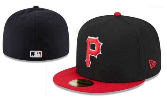 Pittsburgh Pirates Black and Red New Era Fitted Hat with Red Logo