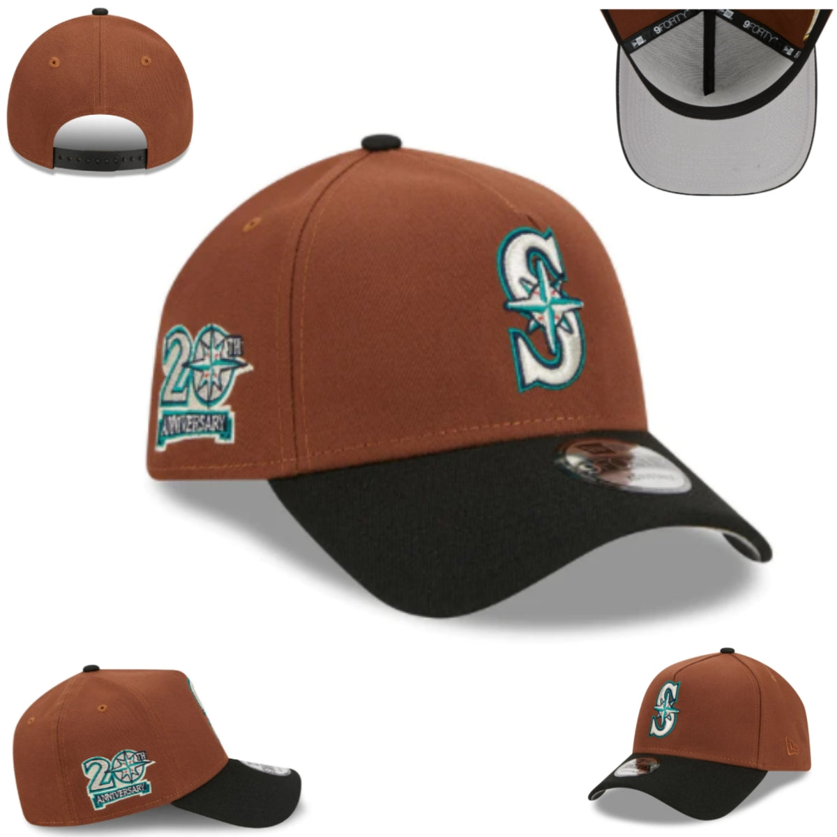 Seattle Mariners Brown and Black New Era Adjustable Hat with 20th Anniversary Patch