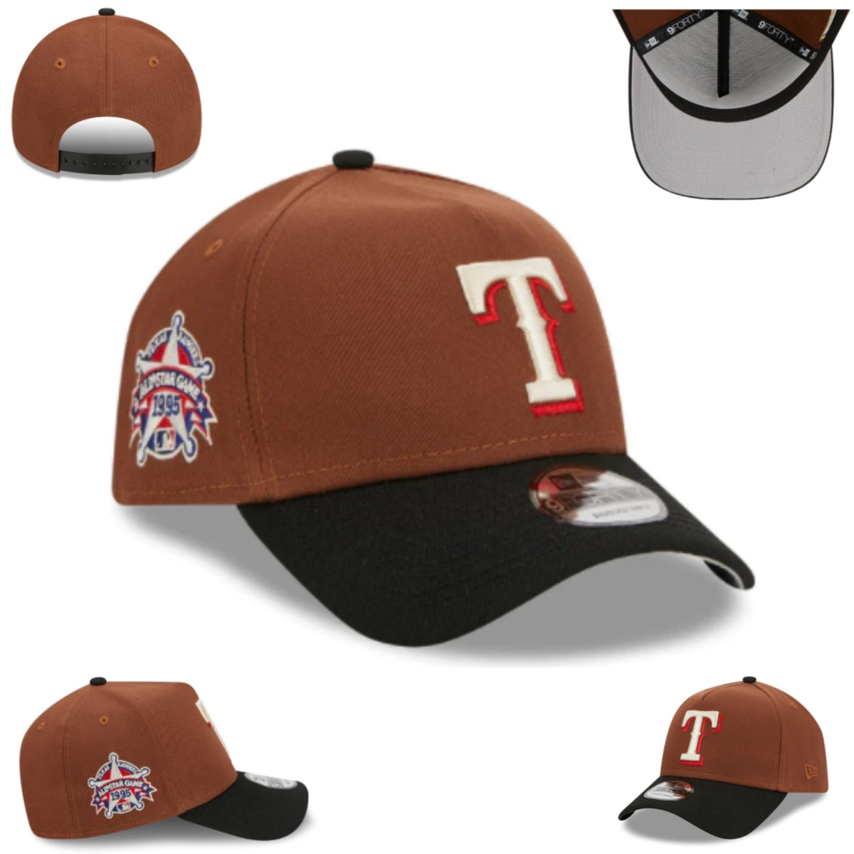 Texas Rangers Brown and Black New Era Adjustable Hat with 1995 All-Star Game Patch